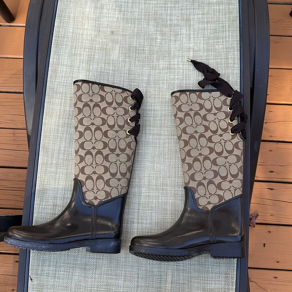 Coach Tristee Classic Logo Signature Lace Up Lined Rain Boots - Picture 7 of 16